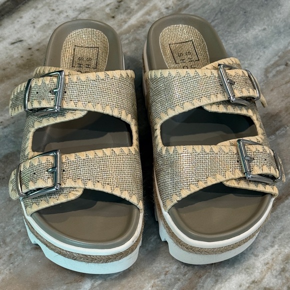 Women’s SHUSHOP Laura platform chunky gold woven sandal- Size 6.5 - Picture 3 of 6